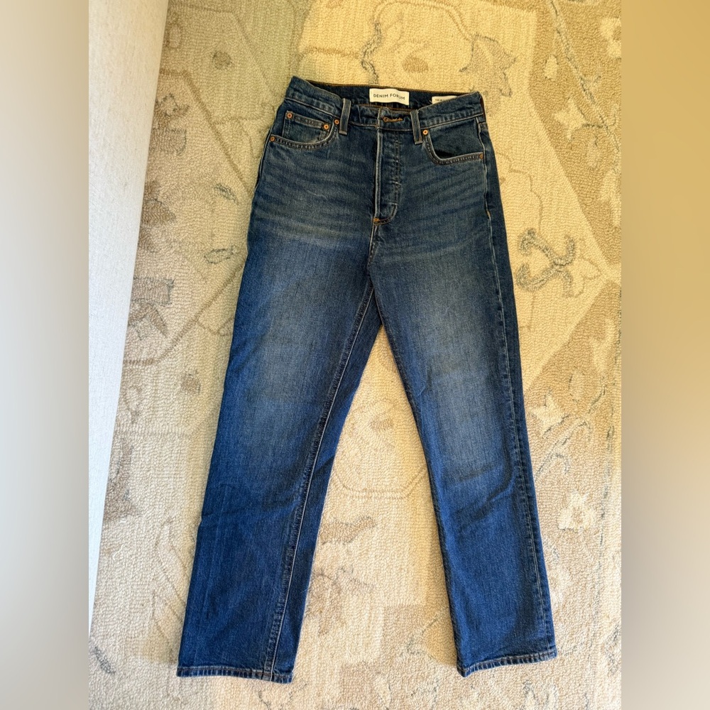 Denim Forum Arlo High Rise Jeans in Classic Blue Arlo